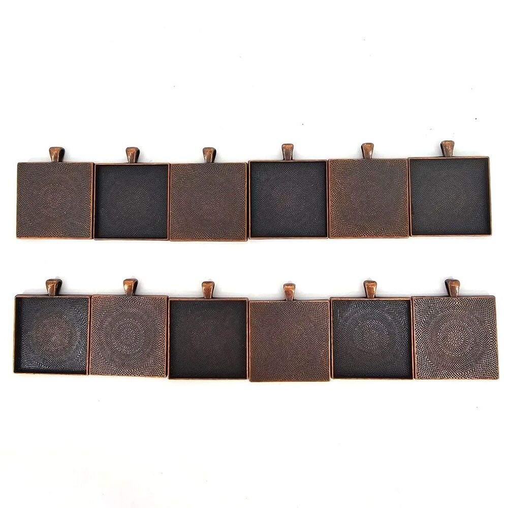 Square 12 Pieces Blank Pendant Trays Bronze
